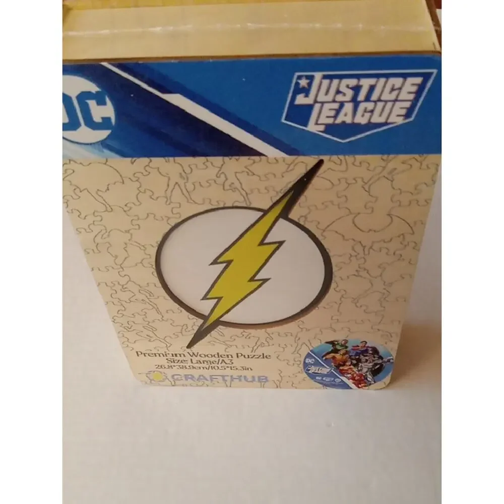 NWT DC Justice League Wooden Puzzle Box with Blue & White Logos